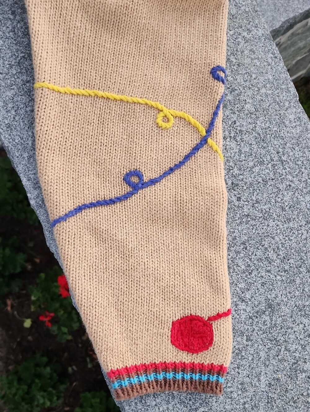 Storybook Knits Beige Cat Embroidered Cardigan with Multicolor Trim - Picture 10 of 16